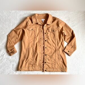 Denim & Co LARGE Comfy Knit Long Button-Front Denim Women's Jacket Sandlewood